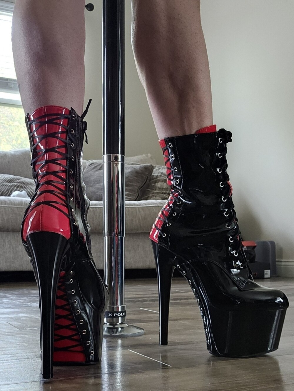 Patent Lace-Up Platform Ankle Boots in Black and Red